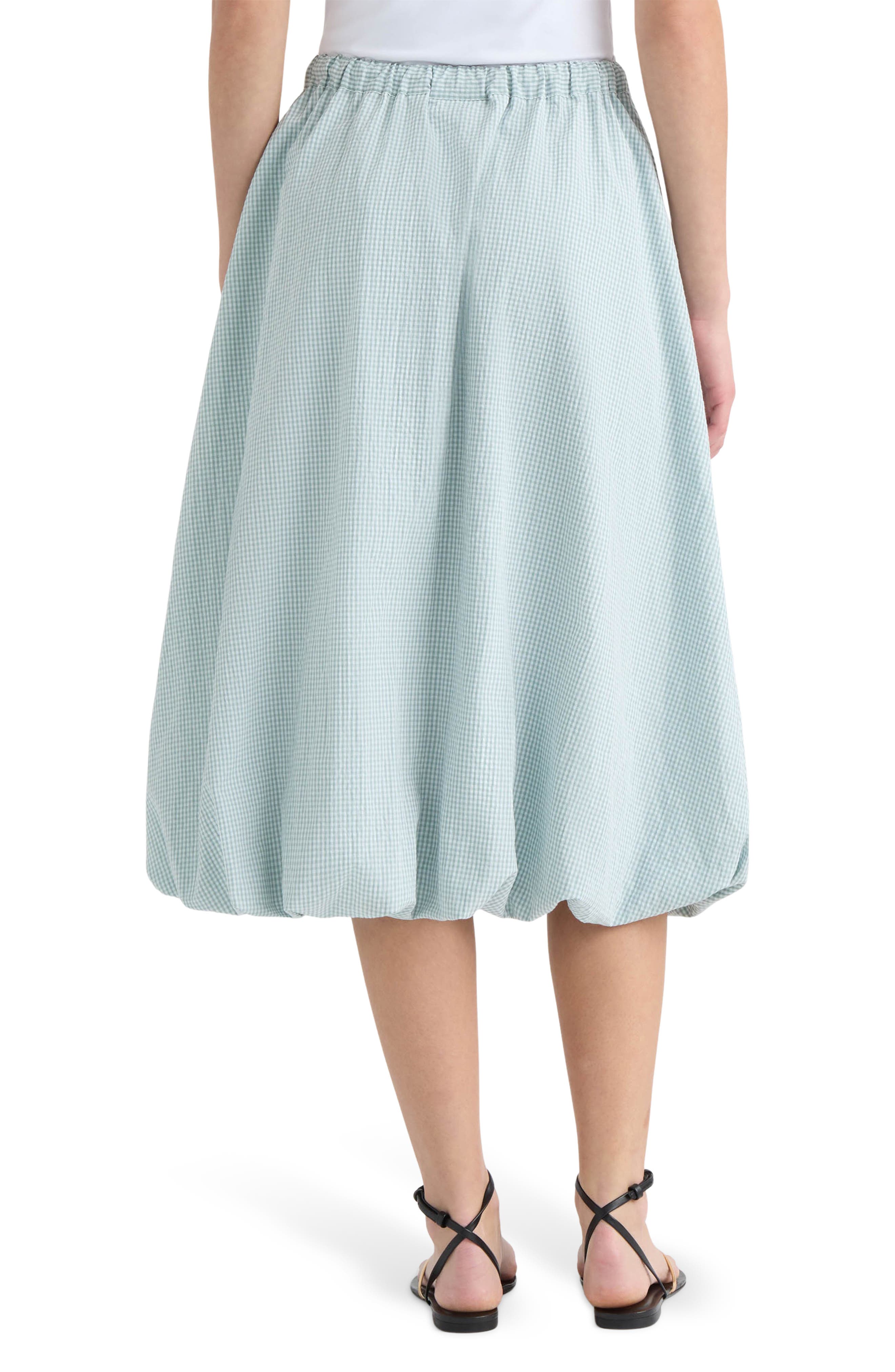 Gingham Bubble Hem Cotton Blend Midi Skirt - image 2