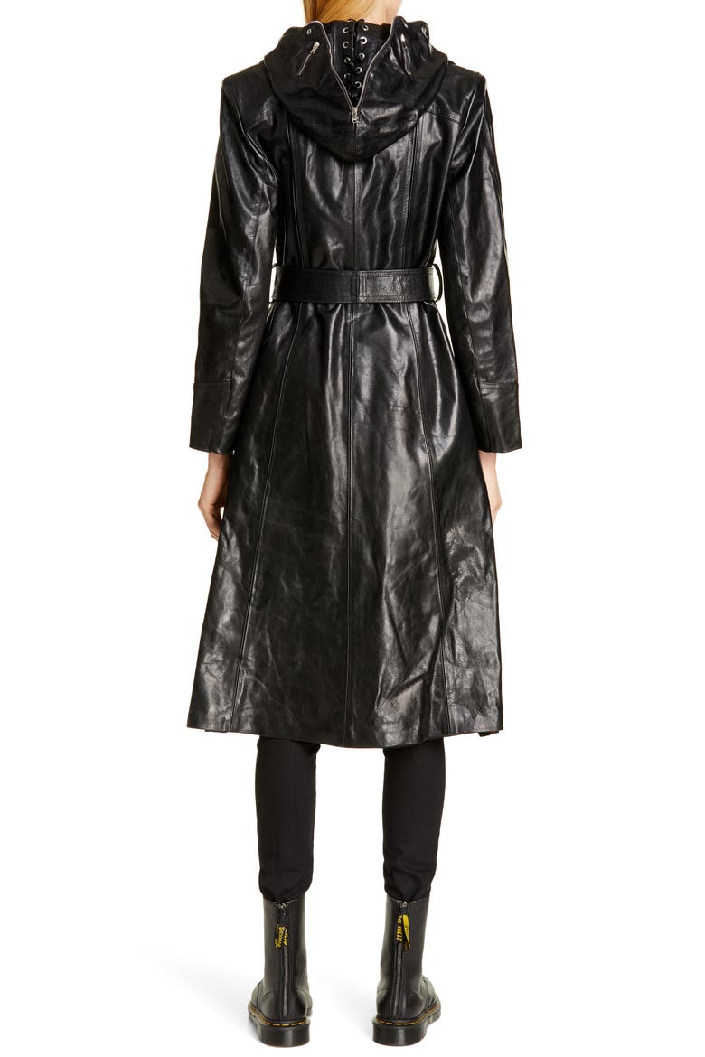 Mask Leather Trench Coat, Alternate, color, BLACK