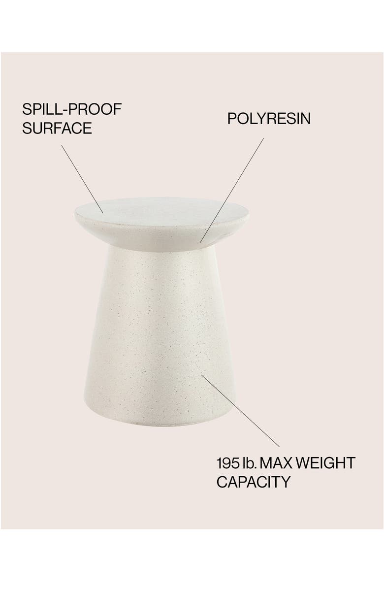 JONATHAN Y Hollie Minimalist Frosted Polyresin Indoor/Outdoor Accent Table, All-Weather Textured Round Pedestal Side Table & Stool, Alternate, color, Cream Terrazzo