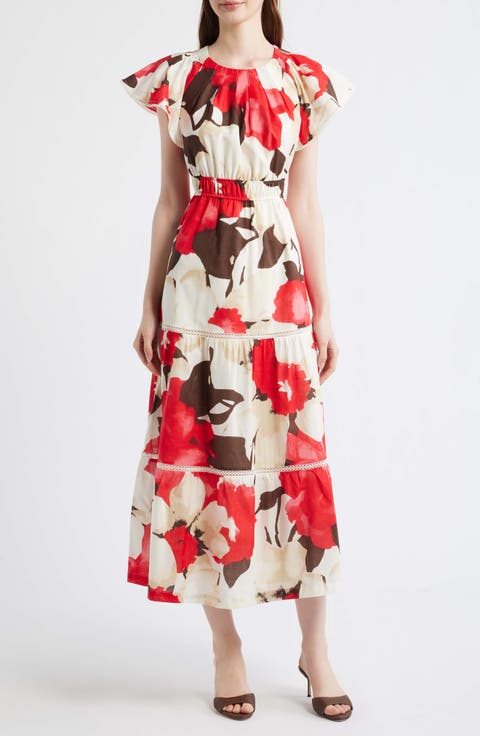 Floral Print Tiered Midi Dress (Regular & Petite)