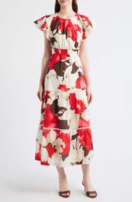 Anne Klein Floral Print Tiered Midi Dress