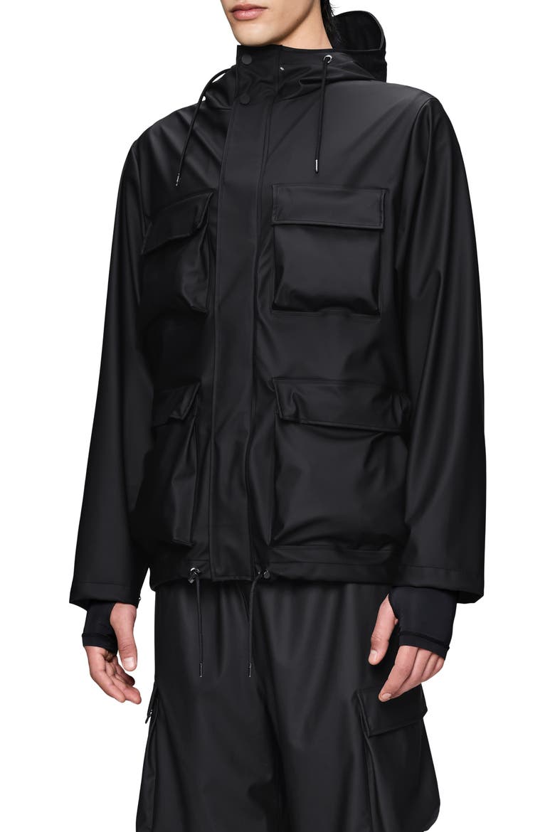 Waterproof Cargo Hooded Rain Jacket, Alternate, color, BLACK