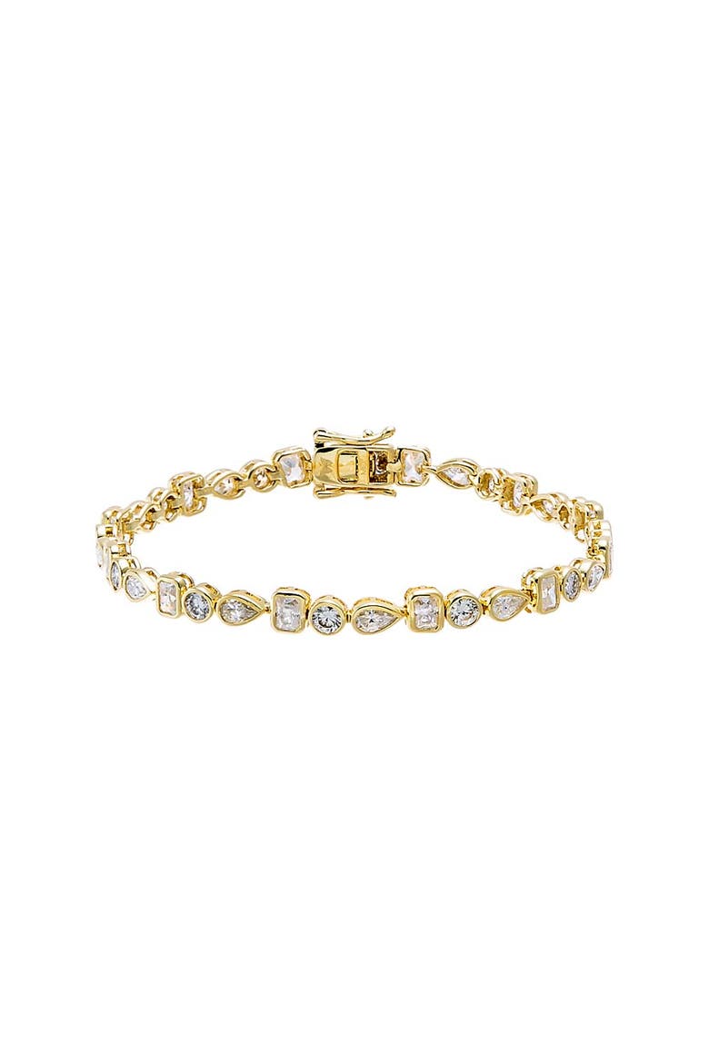 Moissanite Multi Shape Bezel Tennis Bracelet, Main, color, Gold