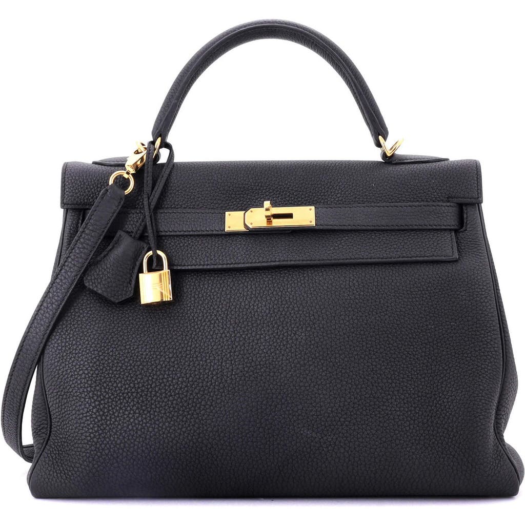 Pre-owned Hermes Hermes Kelly Handbag Black Togo With Gold Hardware 32 In Black
