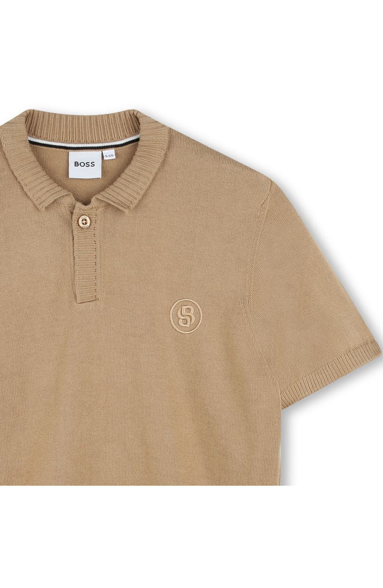 BOSS Kidswear Kids' Rib Collar Cotton Polo Shirt, Alternate, color, Cookie