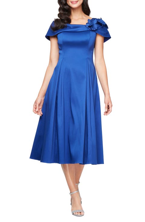 Floral Detail Off the Shoulder Mikado Cocktail Dress