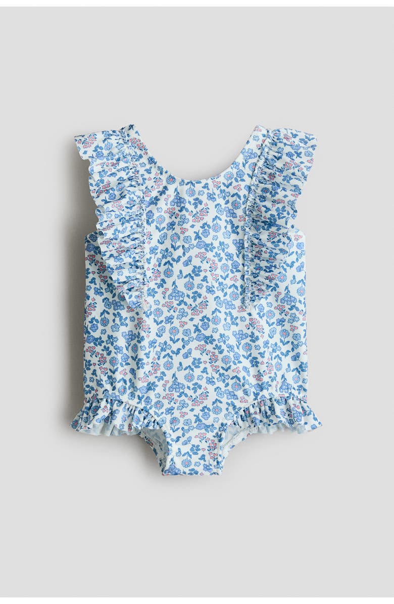 H&M Frill-trimmed Swimsuit, Main, color, Blue/Floral