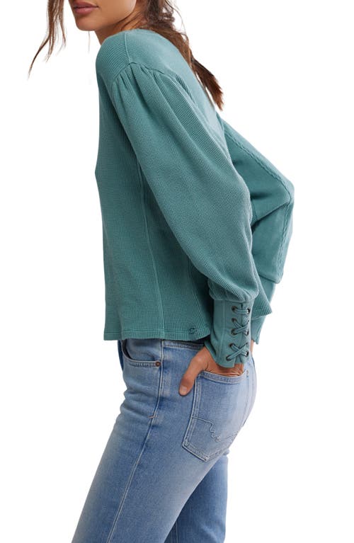 Free People Lapis Lace-up Cuff Cotton Thermal Top In Green