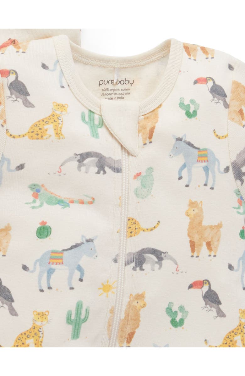 Purebaby 2 Pack Short Sleeve Zip Romper Animal, Alternate, color, Fiesta Heads Print