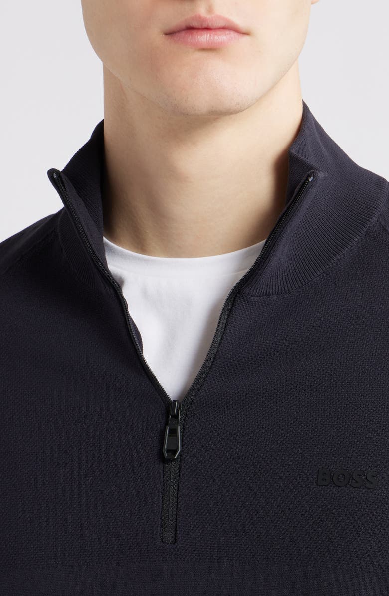 BOSS Seamless Tech Quarter Zip Stretch Sweatshirt, Alternate, color, Dark Blue