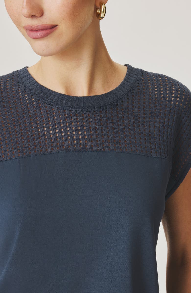 Splendid Jada Pointelle Cap Sleeve T-Shirt, Alternate, color, Navy Blue