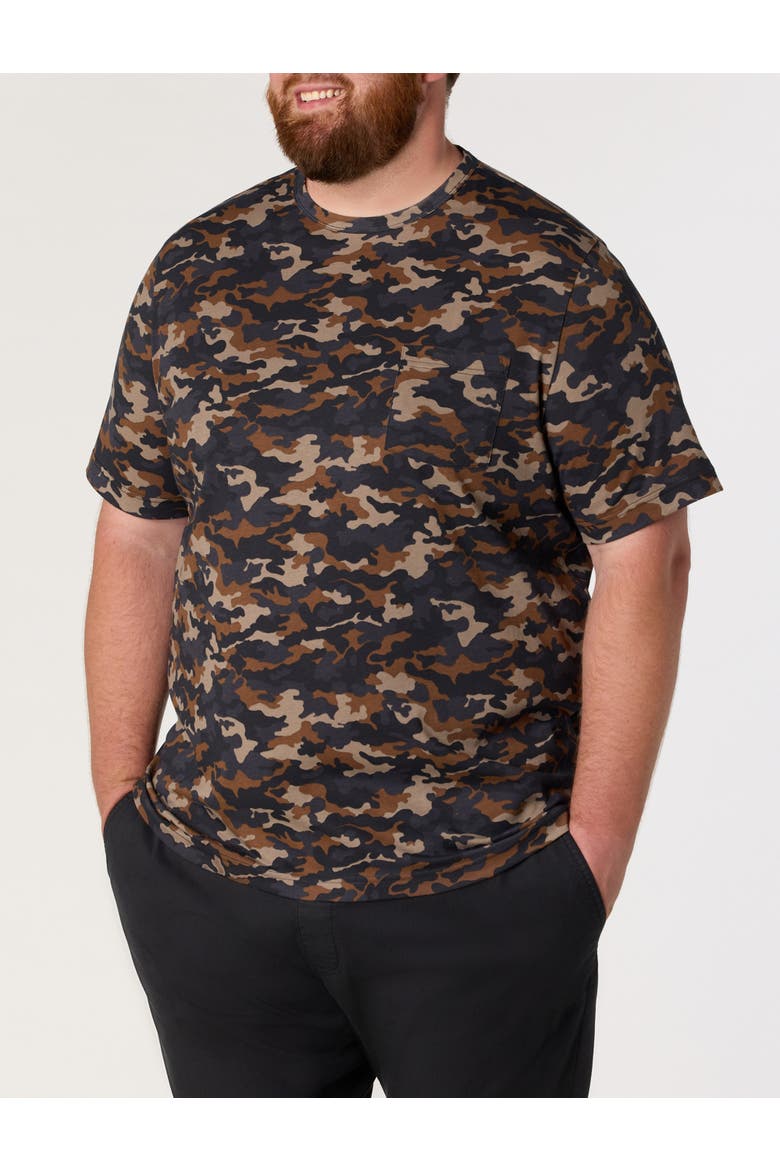 Big & Tall Camo Print Pocket T-Shirt, Main, color, BROWN MULTI