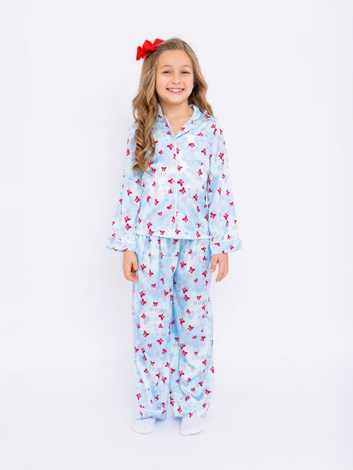 Preppy Goose Disco Cherries Satin Long Sleeve Pajama Pant Set In Blue