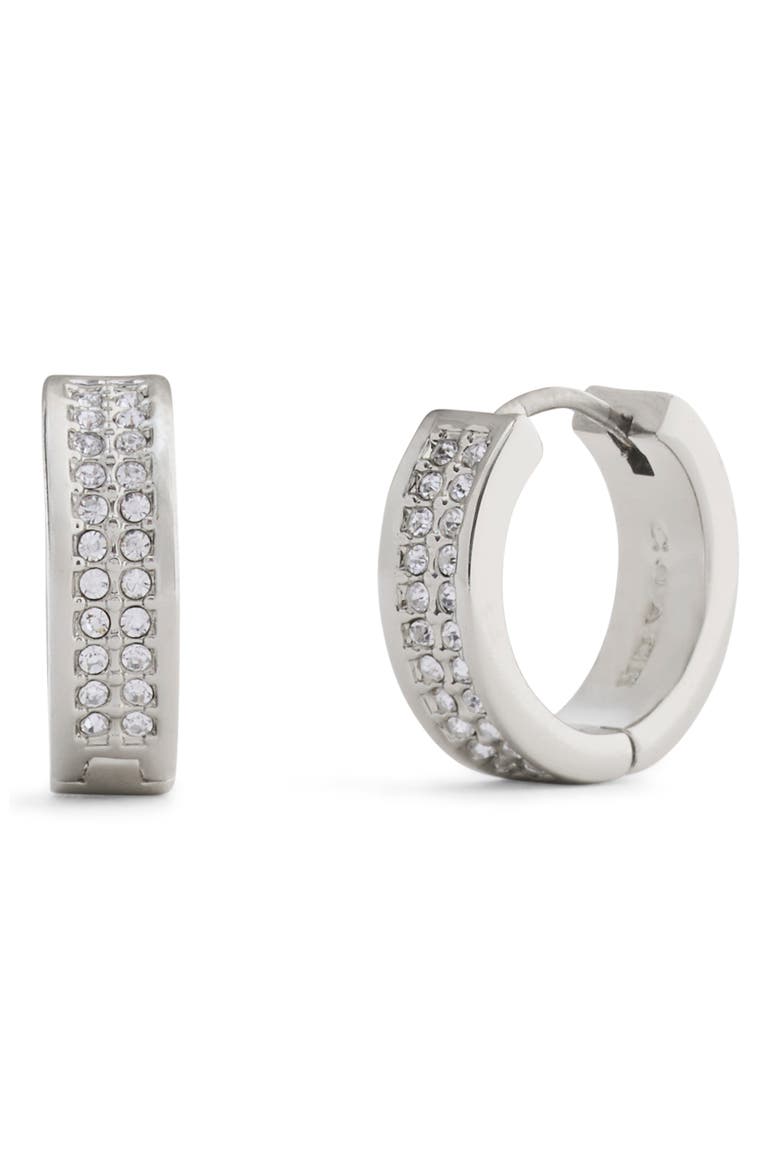Pavé Crystal Huggie Hoop Earrings, Main, color, CRYSTAL