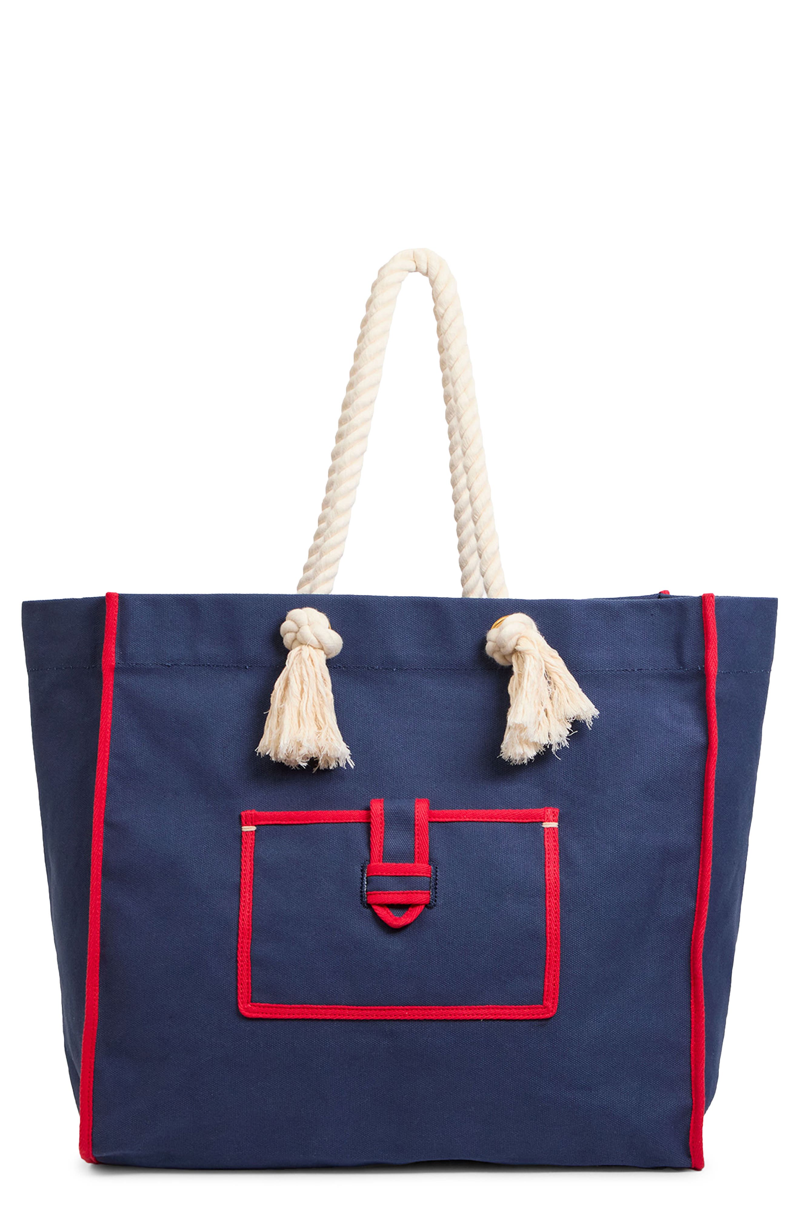 Beach Marine Canvas Tote, Main, color, NAVY