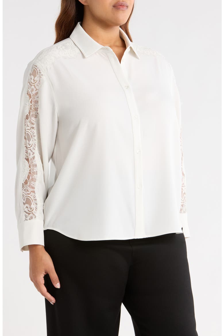 Natasha Lace Trim Button-Up Shirt, Alternate, color, ICE