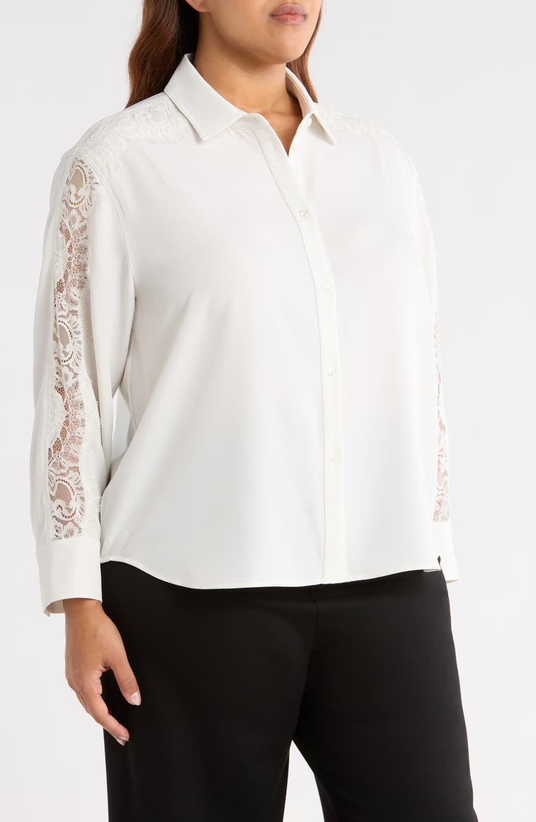 Lysse Natasha Lace Trim Button-Up Shirt, Alternate, color, Ice