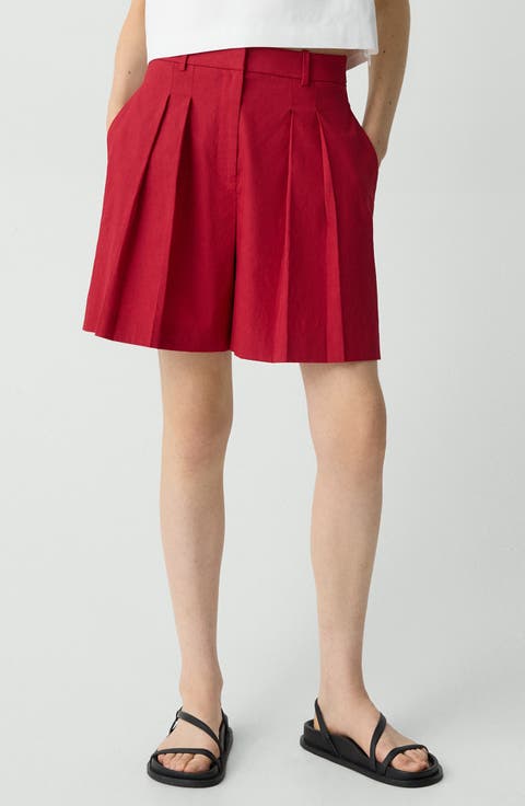 Pleated Linen Blend Shorts
