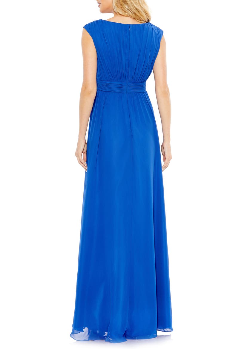 Pleated Bateau Cap Sleeve A Line Gown, Alternate, color, COBALT