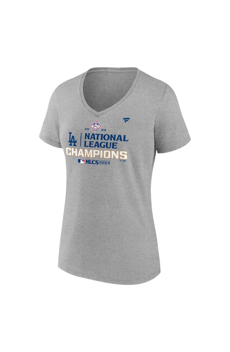 FANATICS Women's Fanatics Heather Gray Los Angeles Dodgers 2024 National League Champions Locker Room V-Neck T-Shirt, Alternate, color,