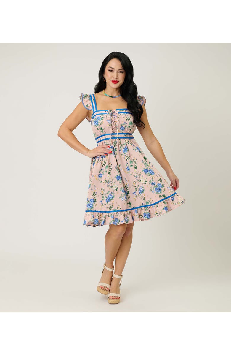 Smak Parlour Corset Lace Fit & Flare Dress, Main, color, Light Pink Floral