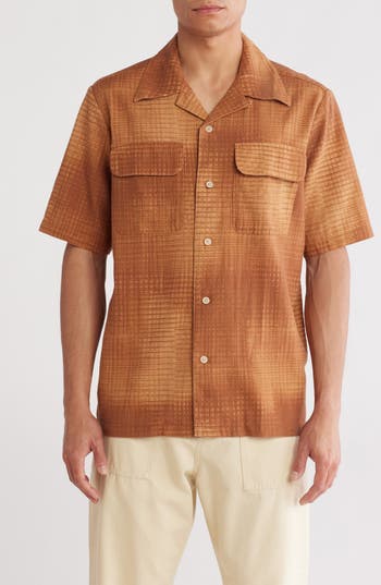 Nn07 Daniel Abstract Print Linen & Cotton Blend Camp Shirt In Brown