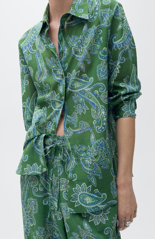 Shop Mango Paisley Linen Blend Drawstring Pants In Green