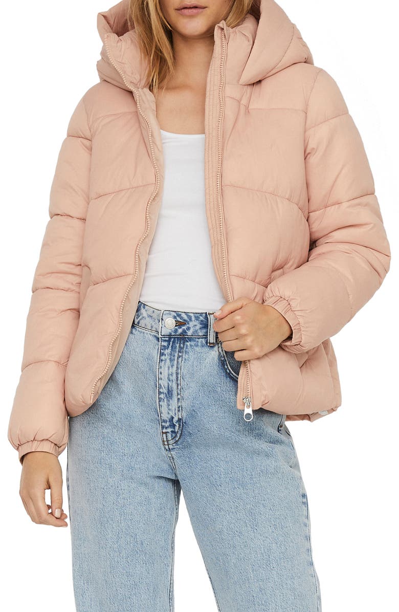 VERO MODA Upsala Hooded Puffer Jacket, Main, color, Mahogany Rose