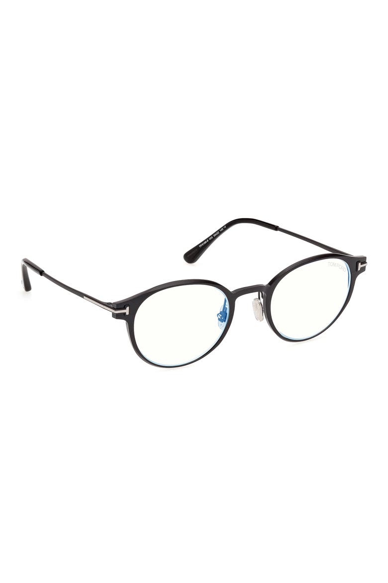 50mm Round Blue Light Blocking Glasses, Alternate, color, TUXEDO BLACK ROSE GOLD T LOGO