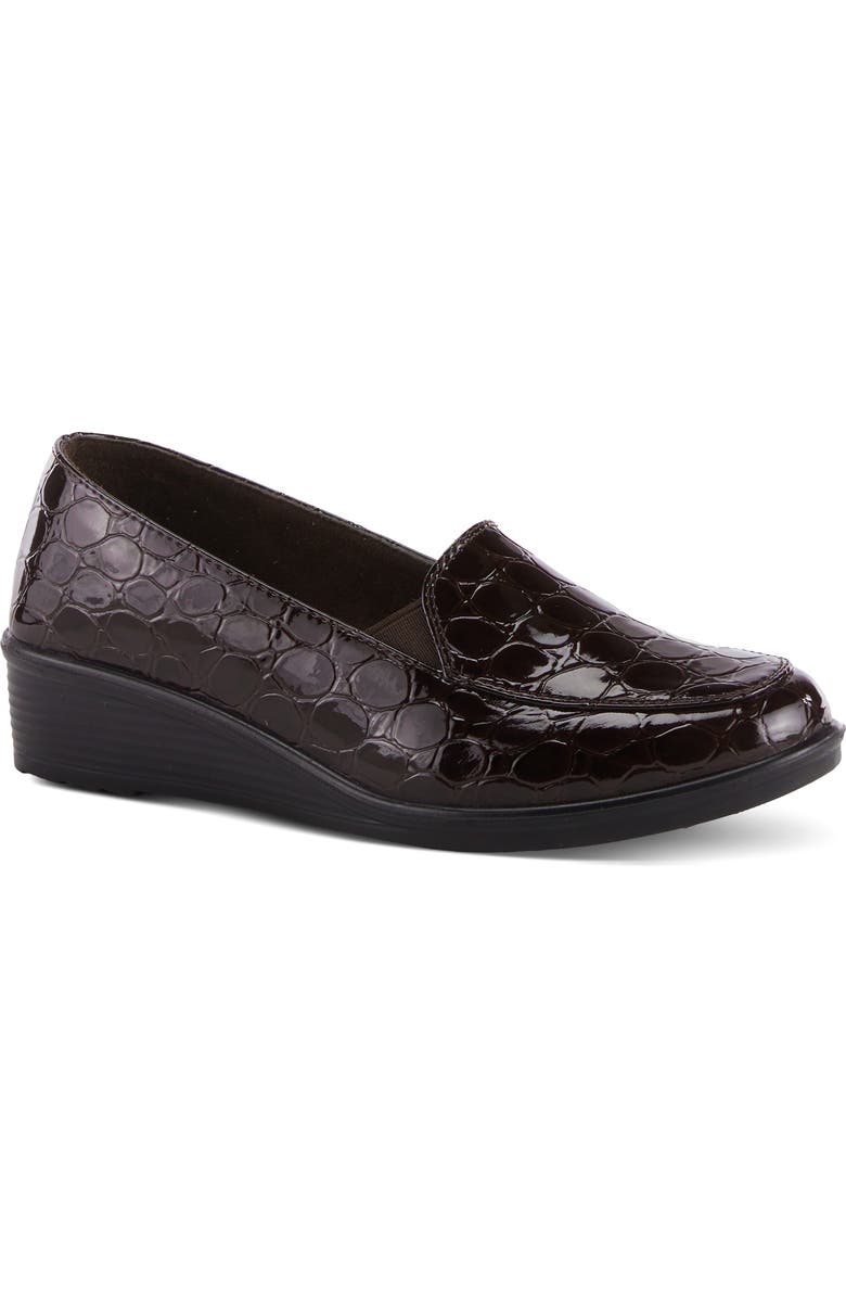 Flexus by Spring Step Biddey Wedge Loafer, Main, color, Dark Brown Croco