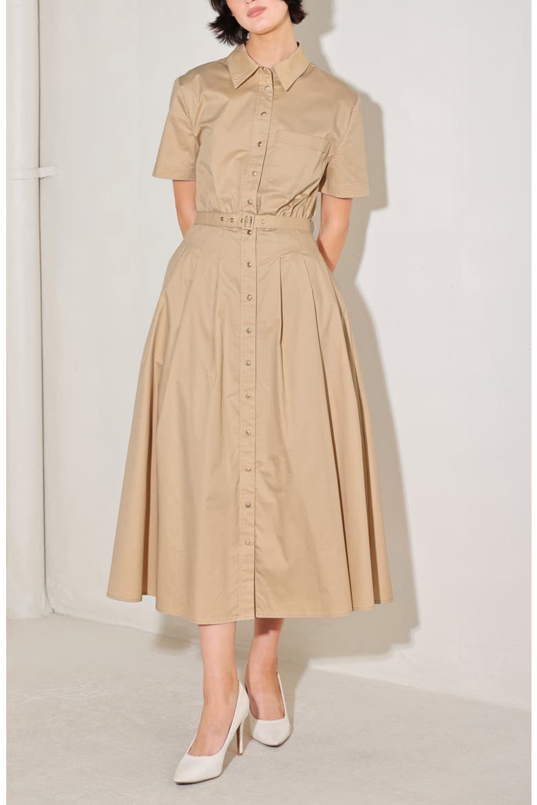 Cotton Poplin Belted Midi Shirt Dress, Alternate, color, KHAKI