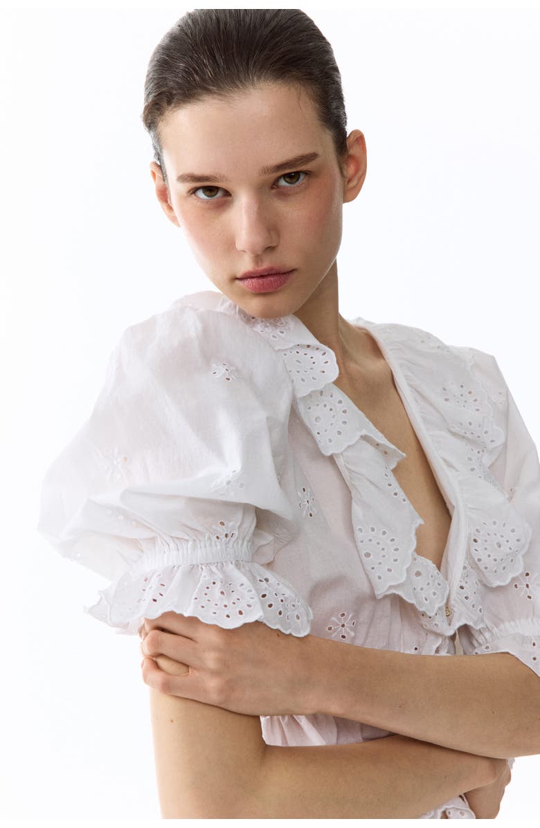 H&M Broderie Anglaise Cotton Blouse, Alternate, color, White