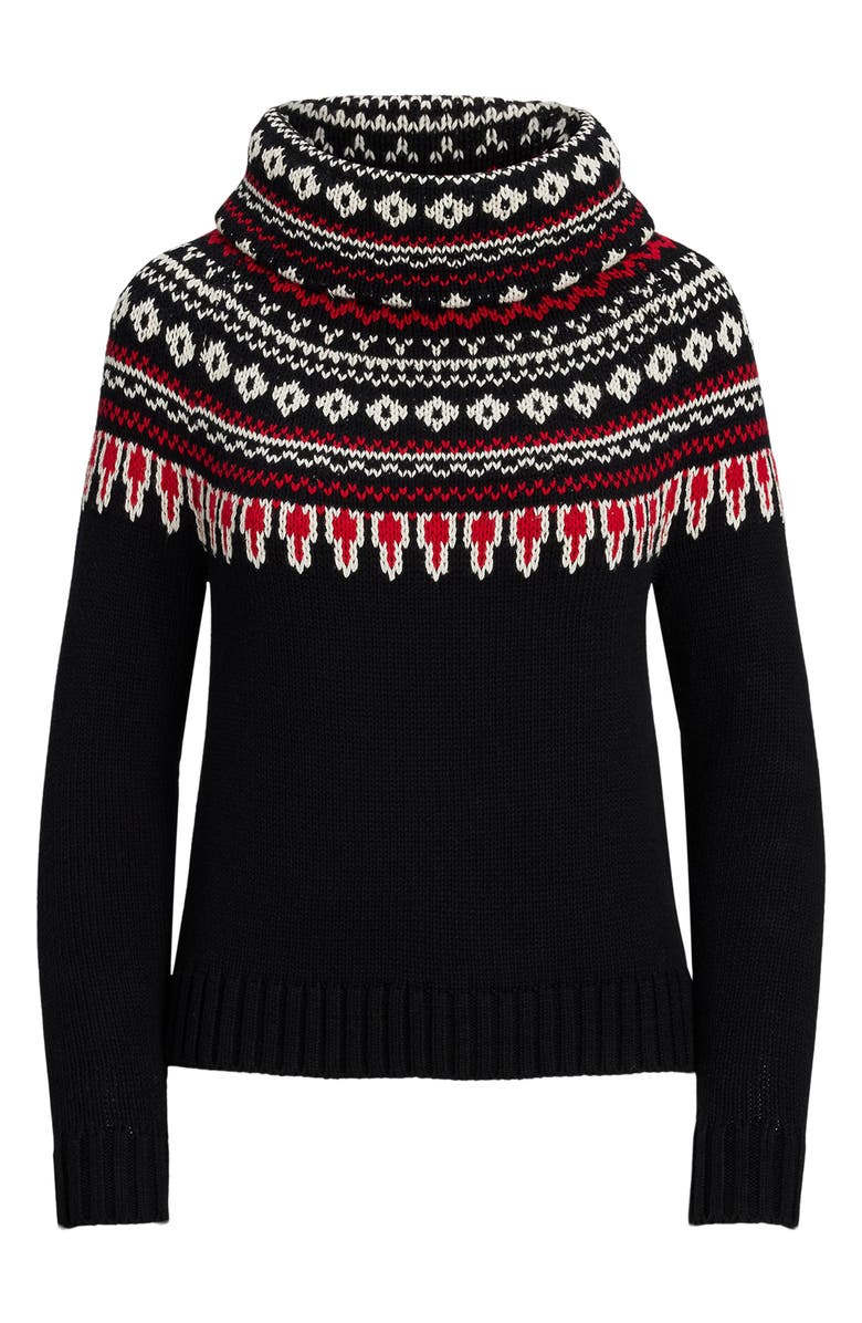 Lauren Ralph Lauren Roving Cotton Turtleneck Sweater, Alternate, color, Black/ Cream/ Red