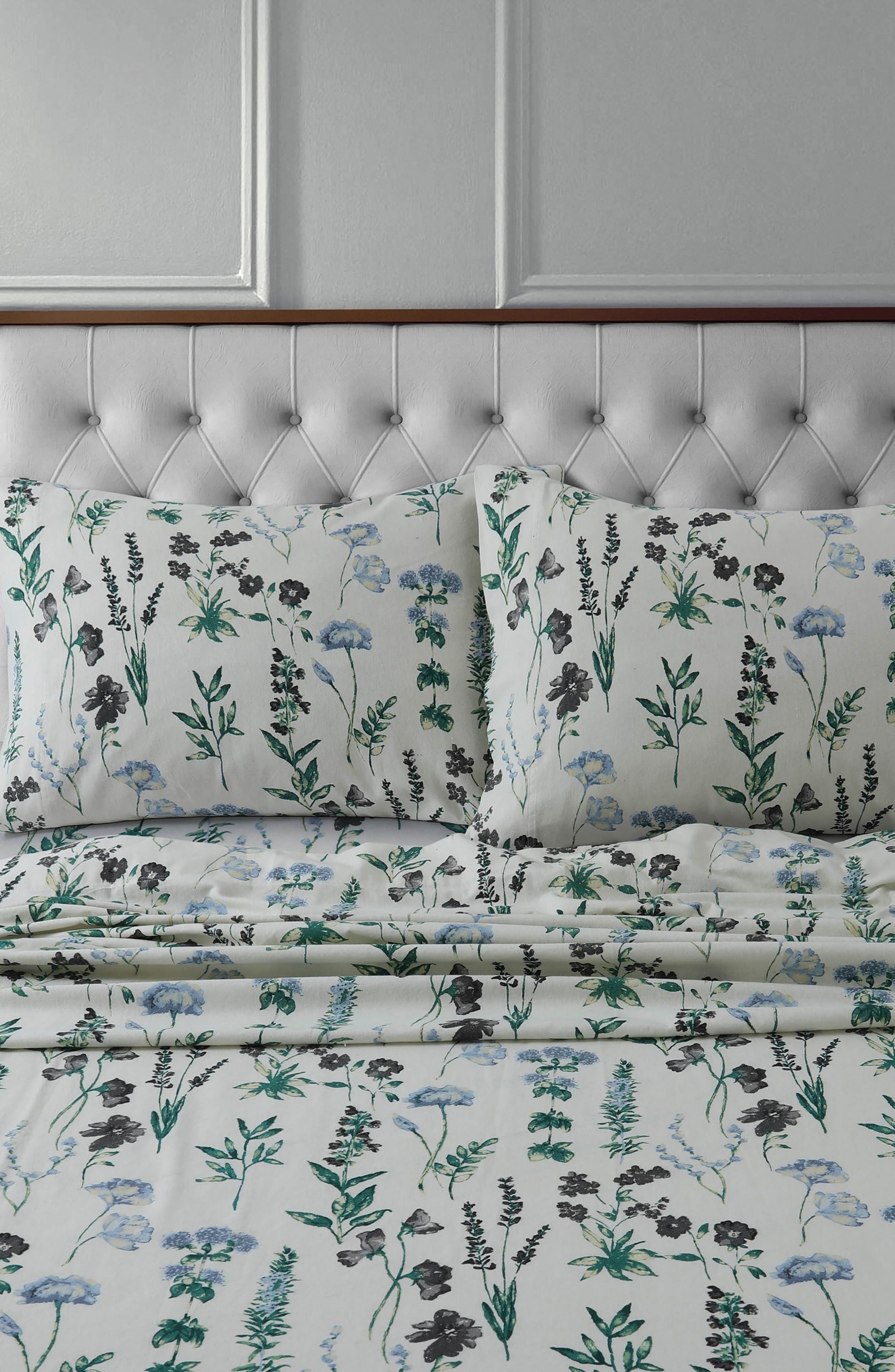 AZORES HOME Floral Print Cotton Flannel Sheet Set