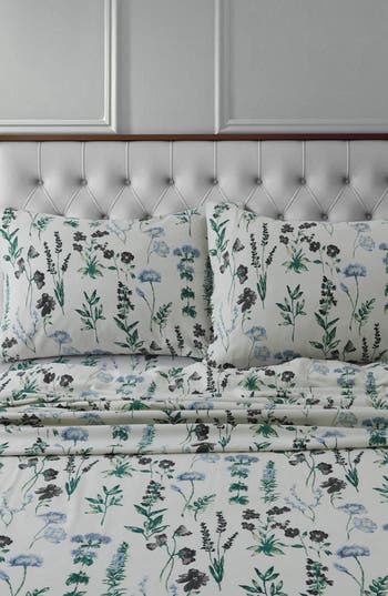 Azores Home Floral Print Cotton Flannel Sheet Set In Multi