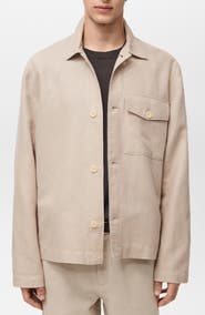 MANGO Straight Fit Linen & Cotton Overshirt