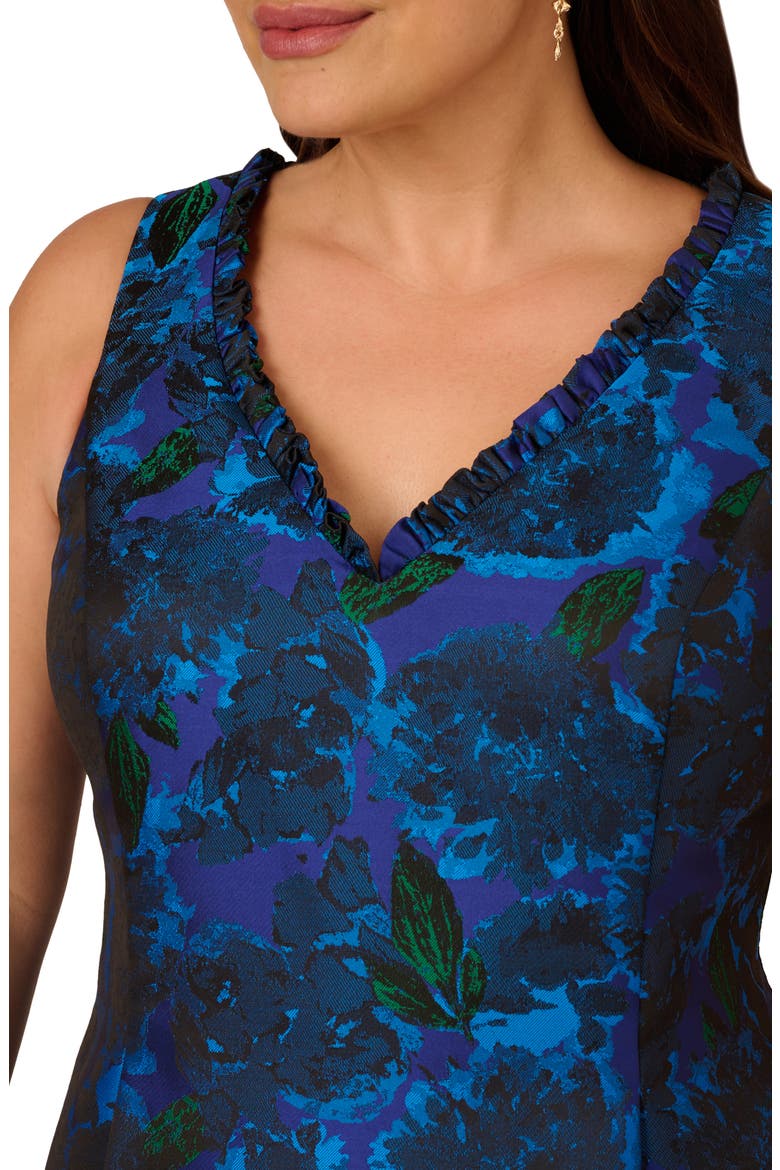 Ruffle Sleeveless Jacquard Dress, Alternate, color, BLUE MULTI