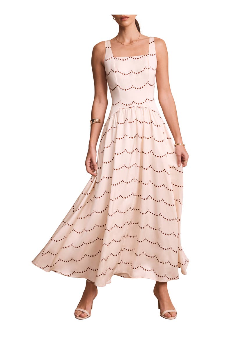 Spot Print Midi Dress With Thin Straps, Alternate, color, Cream