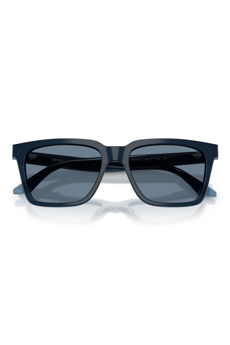 56mm Polarized Square Sunglasses, Alternate, color, SHINY OPAL BLUE/ BLUE POLAR