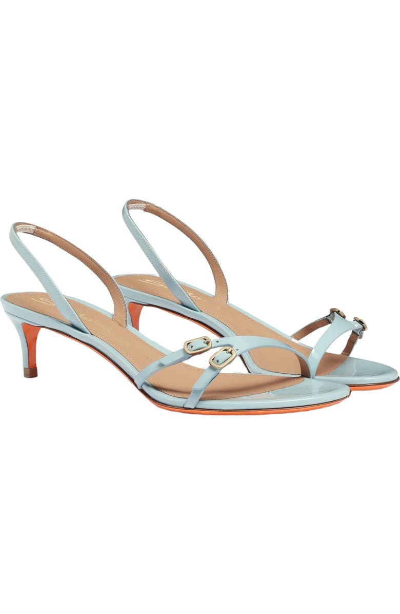 Santoni Women's patent leather mid-heel sandal, Alternate, color, Blue