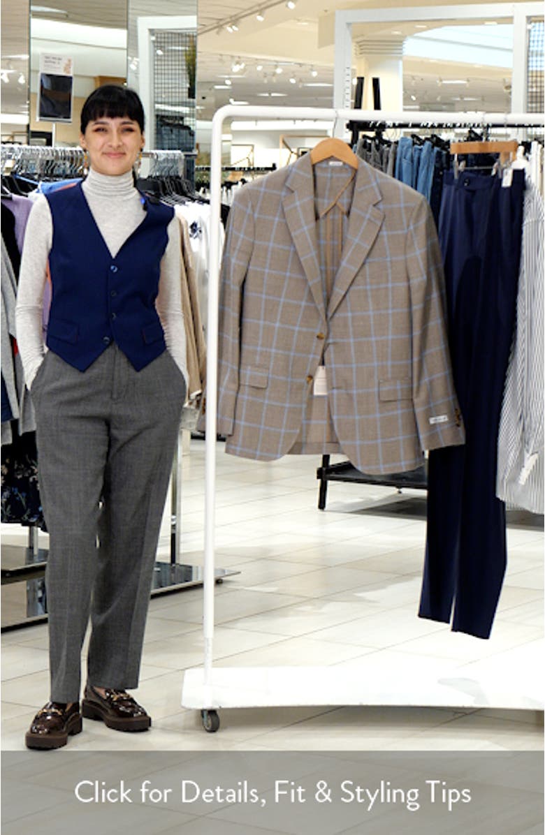 Hyperlight Soft Tan Windowpabne Check Wool & Silk Blend Sport Coat, sales video thumbnail