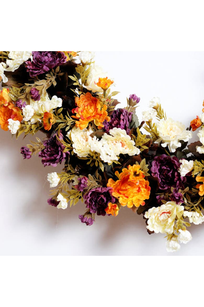 Mini Mum Gold, Purple, and Ivory Front Door Fall Floral Autumn Wreath, Alternate, color, Purple