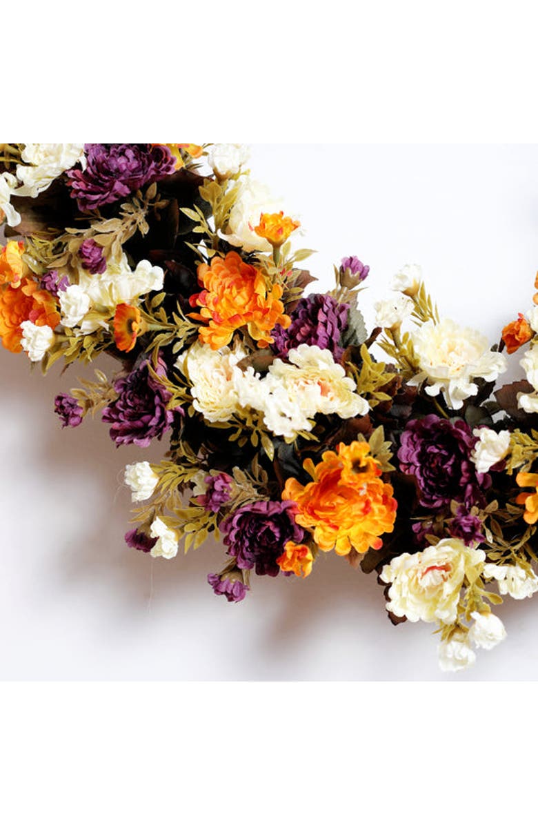 Darby Creek Trading Mini Mum Gold, Purple, and Ivory Front Door Fall Floral Autumn Wreath, Alternate, color, Purple