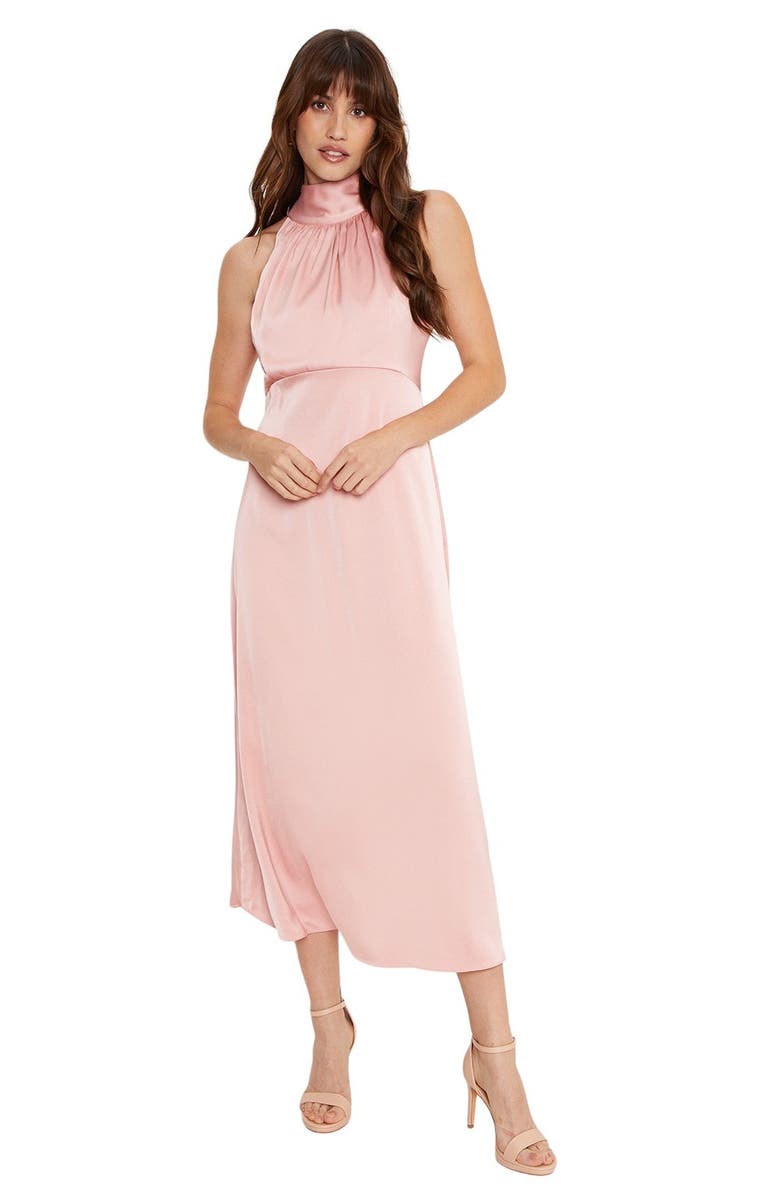 Oasis Satin Halter Neck Midi Bridesmaid Dress, Main, color, Blush