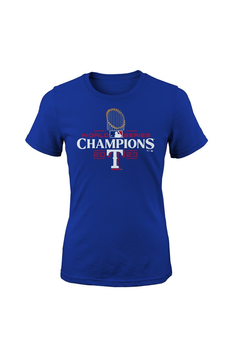 FANATICS Girls Youth Fanatics Branded Royal Texas Rangers 2023 World Series Champions Official Logo T-Shirt, Alternate, color, 