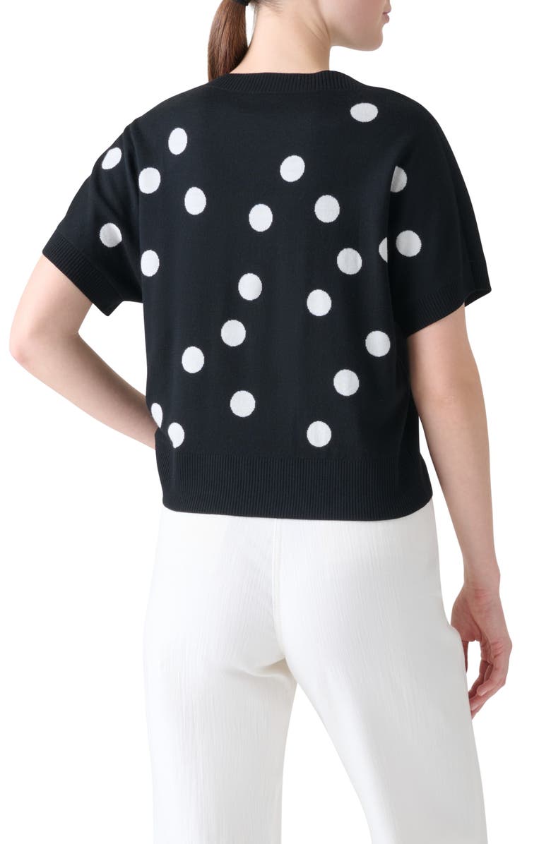 Akris punto Polka Dot Short Sleeve Wool Sweater, Alternate, color, Black-Cream