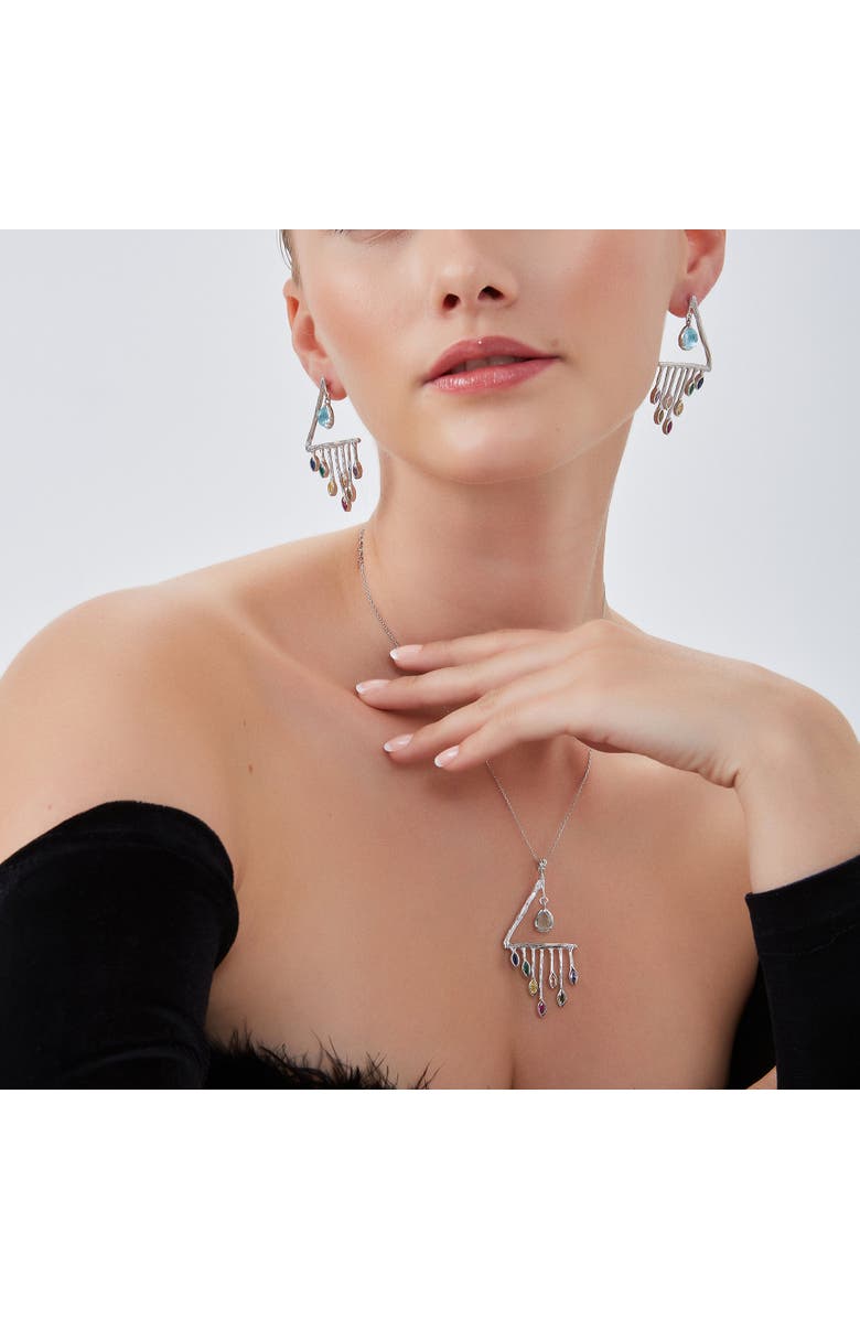 Spero London Colourful Rainbow Rain Drop Earrings in Sterling Silver, Alternate, color, Silver