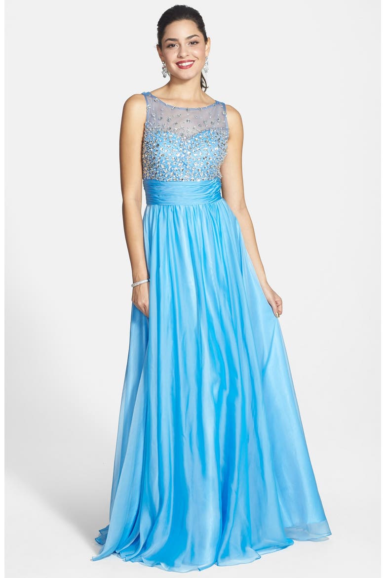 Beaded Illusion Chiffon Gown, Main, color, PERIWINKLE