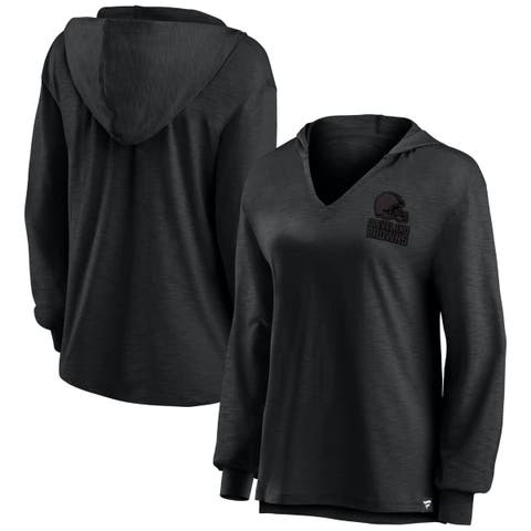 Women's Fanatics   Cleveland Browns Blackout Slub Hoodie V-Neck Long Sleeve T-Shirt