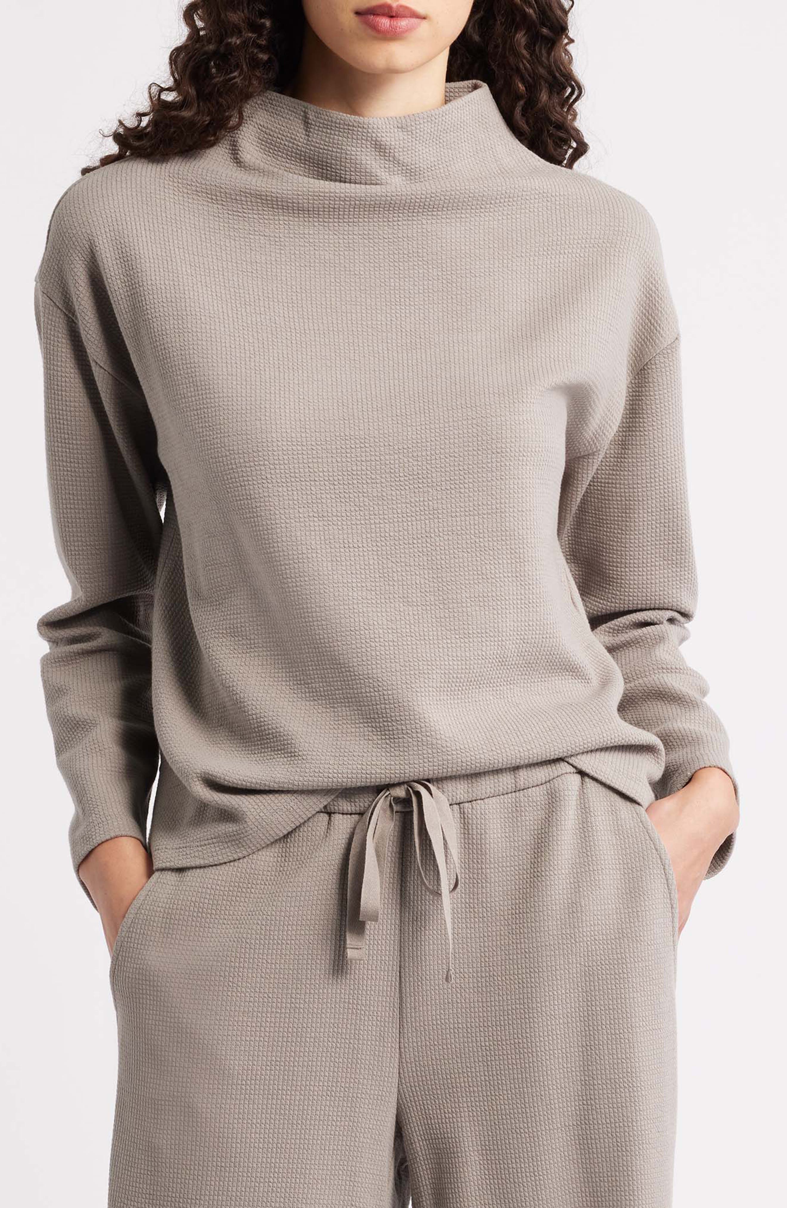Eileen Fisher Funnel Neck Boxy Organic Cotton Blend Top
